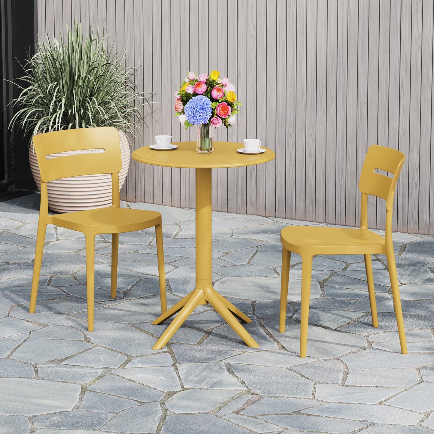 WestinTrends Playa 3-Piece Outdoor Resin Patio Bistro Set with Stackable Patio Dining Chairs, Black