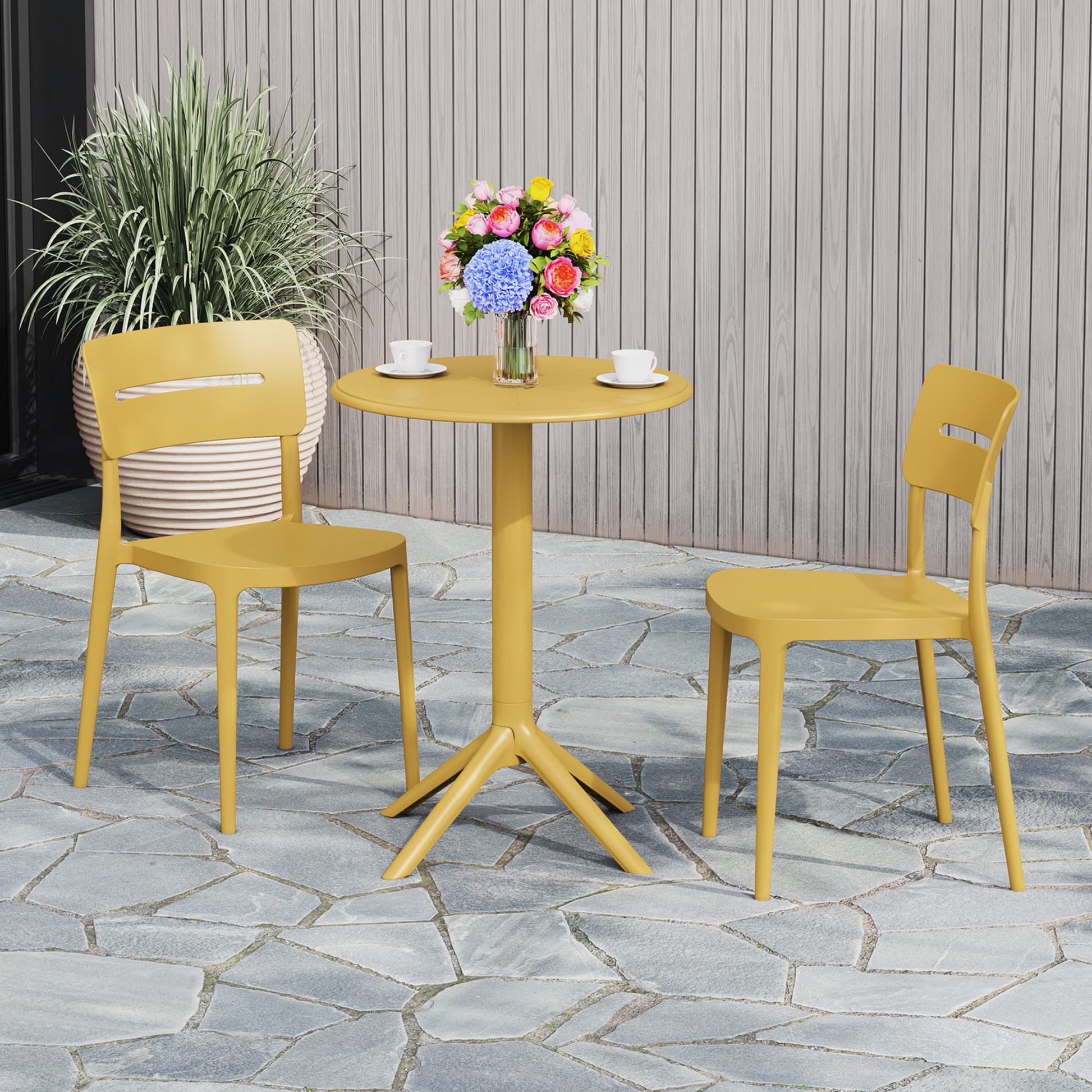 WestinTrends Playa 3-Piece Outdoor Resin Patio Bistro Set with Stackable Patio Dining Chairs, Black