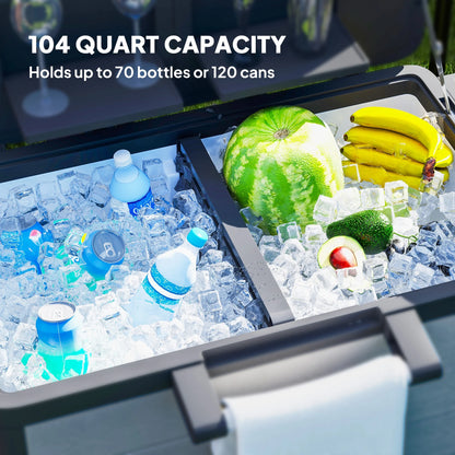 Outsunny 104 Quart Patio Cooler Cart, Outdoor Beverage Rolling Ice Chest with Bottle Opener and Shelves for Pool Deck BBQ Cookouts Party, Black