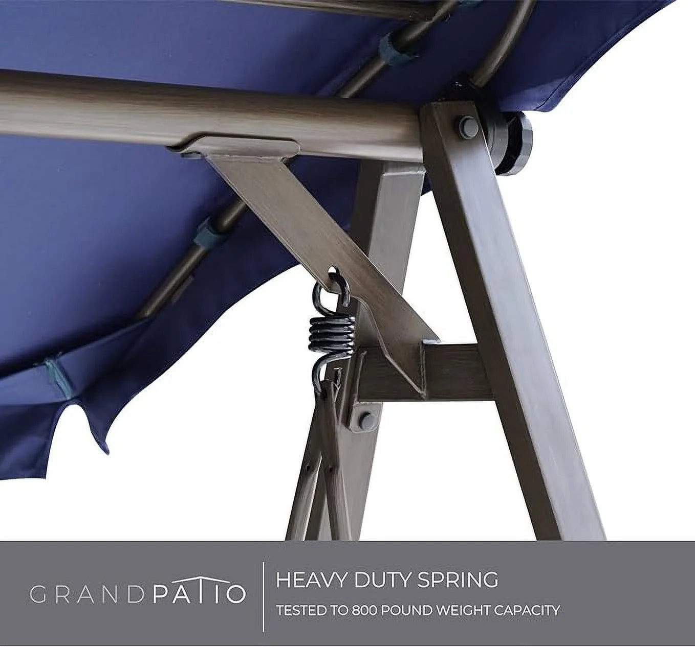 Grand Patio Porch Swing, Outdoor 2-Seat Patio Swing Chair, Adjustable Tilt Canopy, with Removable Cushion, Weather Resistant Powder Coated Painted Woodgrain Frame, Farmhouse Style-Dark Blue