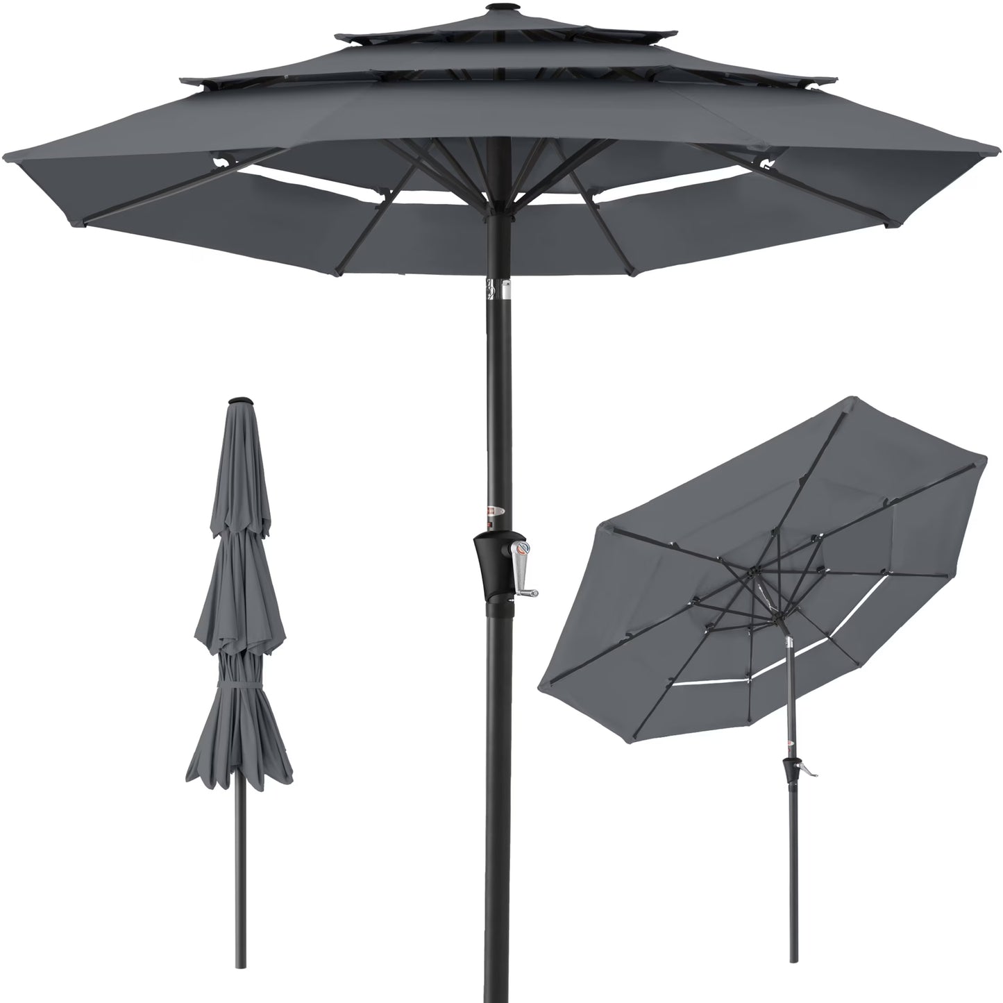 Best Choice Products 10ft 3-Tier Patio Umbrella, Market Sun Shade w/Tilt Adjustment, Easy Crank - Red