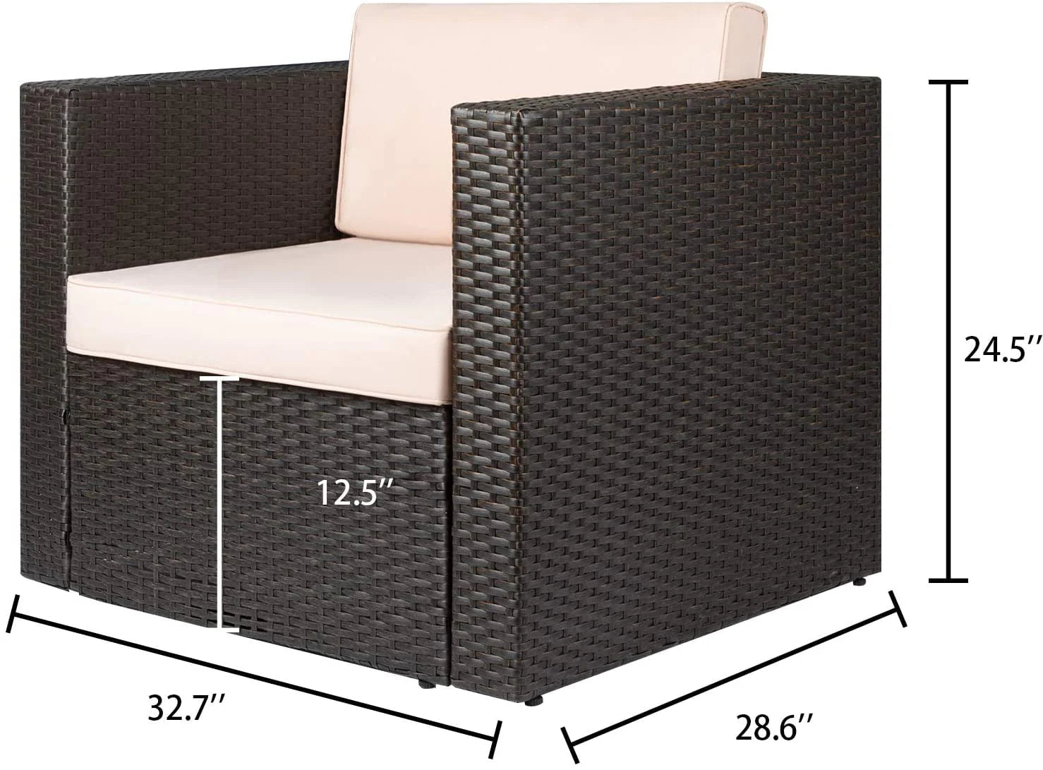Devoko 1 Pieces Patio Furniture Sets All Weather Outdoor Sectional Sofa Manual Weaving Wicker Rattan Patio Set with Cushion, Beige