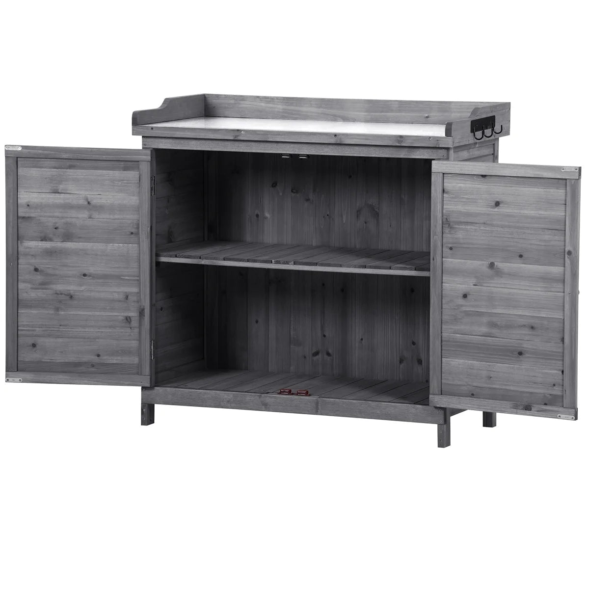 Potting Bench Table, Wooden Patio Workstation Storage Cabinet Garden Shed with 2-Tier Shelves & Side Hook, Outdoor Potting Bench Work Bench for Backyard Courtyards, 39''Lx19.1''Wx37.4''H, Orange
