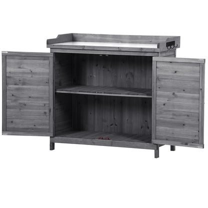 Potting Bench Table, Wooden Patio Workstation Storage Cabinet Garden Shed with 2-Tier Shelves & Side Hook, Outdoor Potting Bench Work Bench for Backyard Courtyards, 39''Lx19.1''Wx37.4''H, Orange