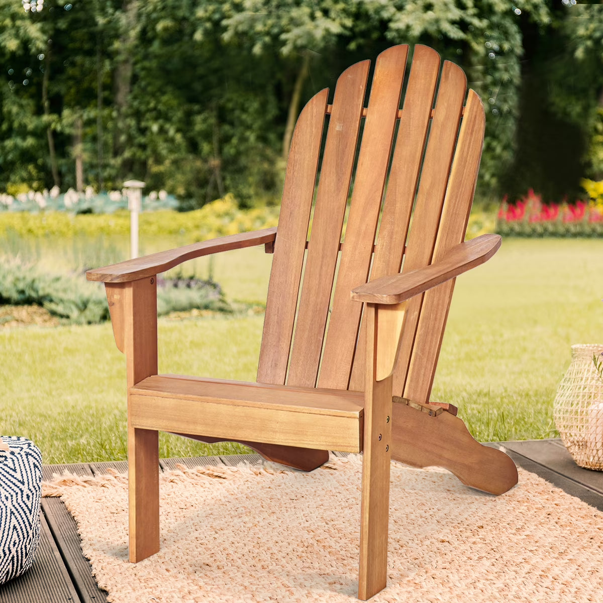 Costway Outdoor Adirondack Chair Accent Chair Solid Wood sturdy Patio Garden Deck Furniture Gray