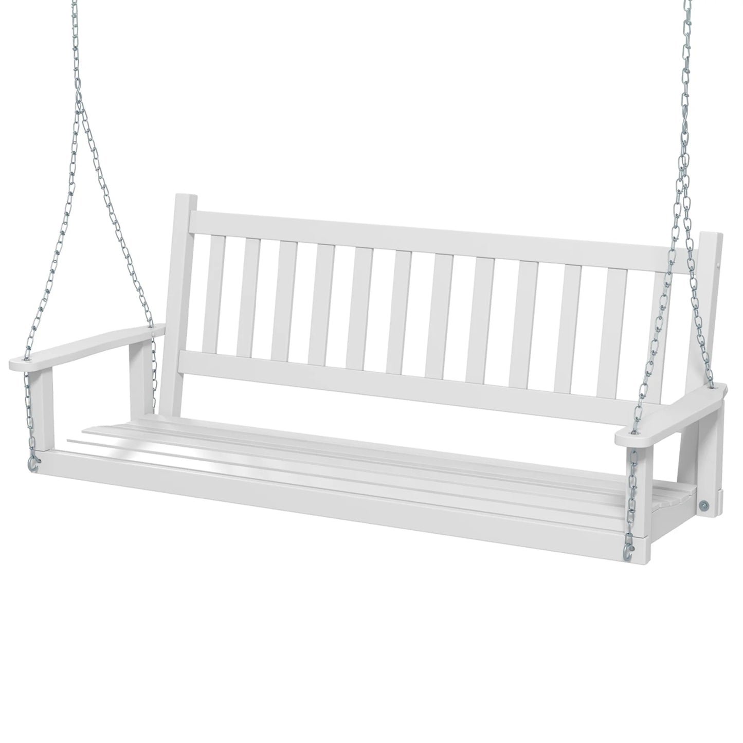 Costway 3-Person Wooden Outdoor Porch Swing Heavy Duty Patio Hanging Bench Chair White