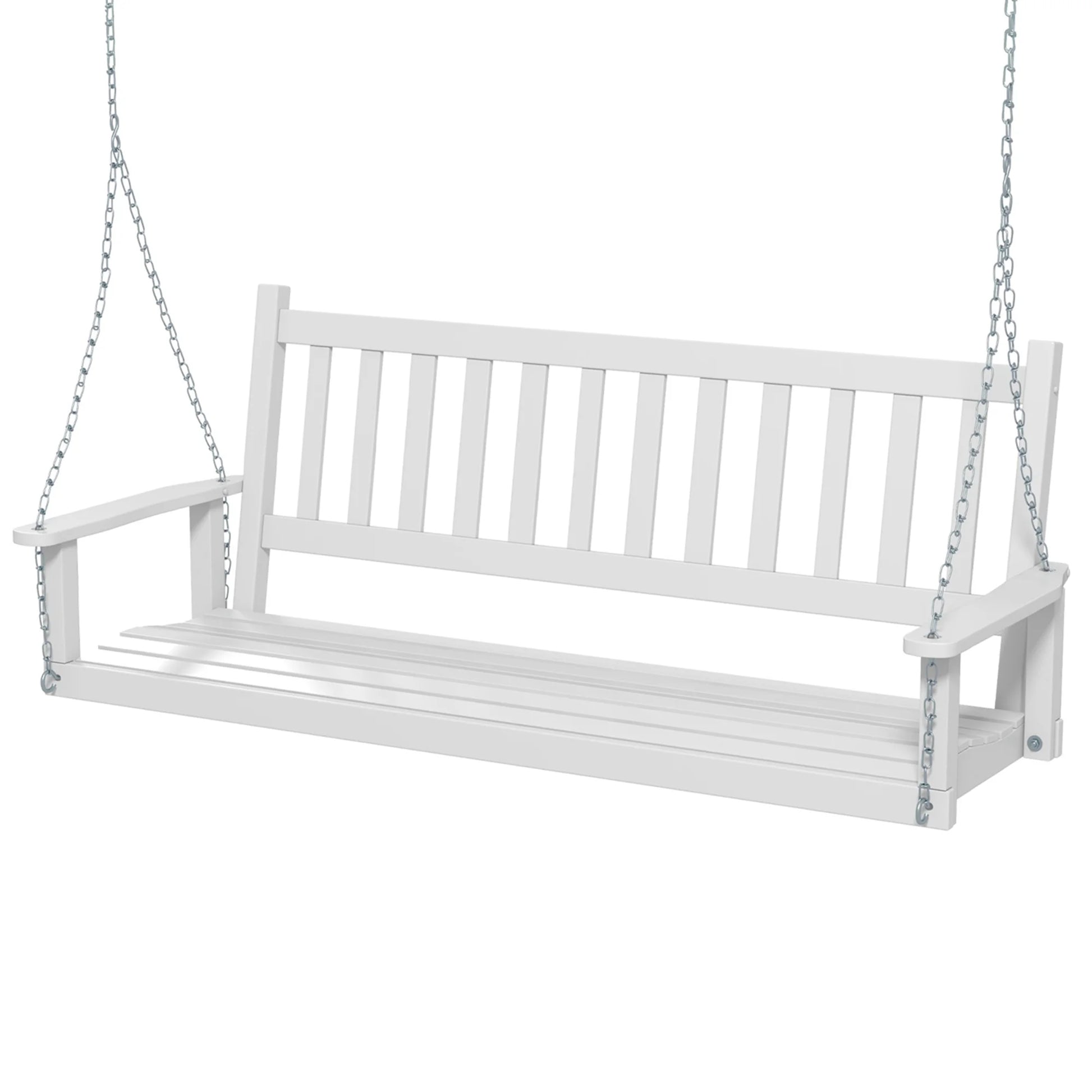 Costway 3-Person Wooden Outdoor Porch Swing Heavy Duty Patio Hanging Bench Chair White