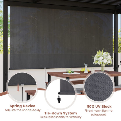 Vicllax Outdoor Patio Blinds Sun Shades Spring Roller Shade with Valance for Patio, Gray, 7'Wx8'H
