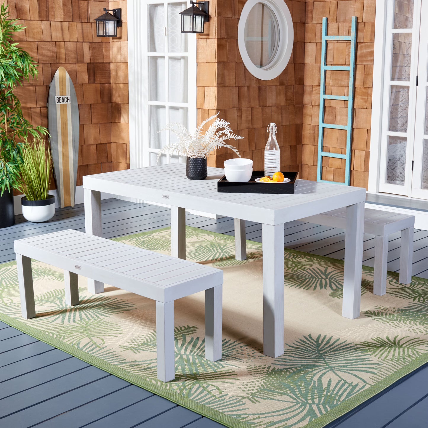 SAFAVIEH Dario Transitional Outdoor Patio 3 Piece Dining Set, Grey