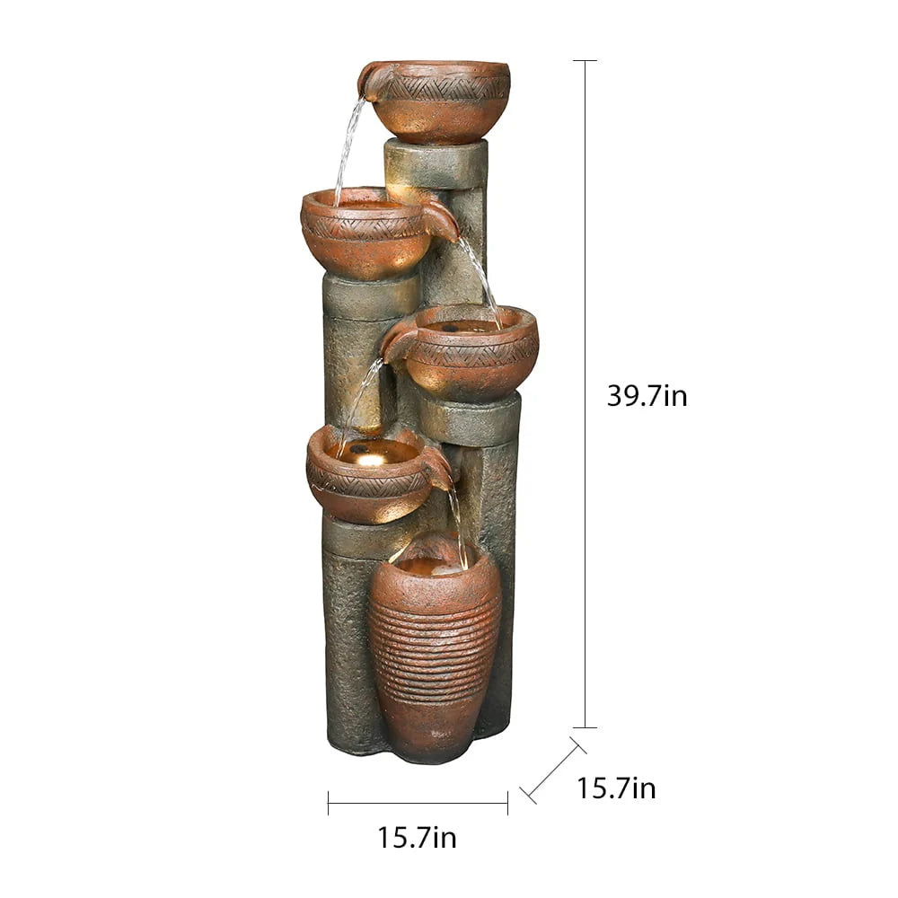 39.7’’H 5-Tier Relaxing Outdoor Indoor Garden Water Fountain Decor - for Contemporary Design for Garden, Patio, Deck, Porch, Backyard and Home Art Decor