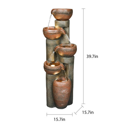 39.7’’H 5-Tier Relaxing Outdoor Indoor Garden Water Fountain Decor - for Contemporary Design for Garden, Patio, Deck, Porch, Backyard and Home Art Decor