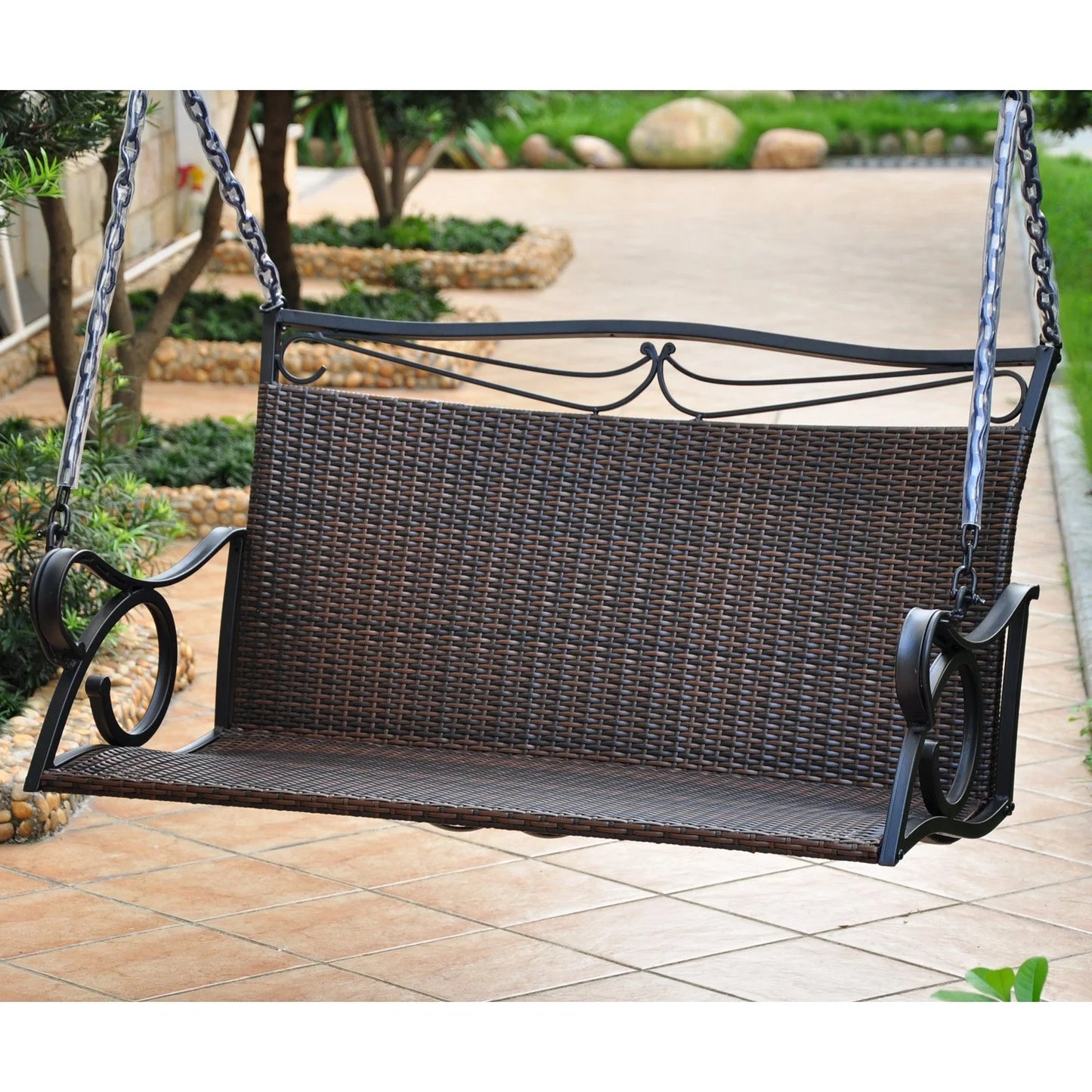 International Caravan Valencia Patio Loveseat Swing in Antique Brown