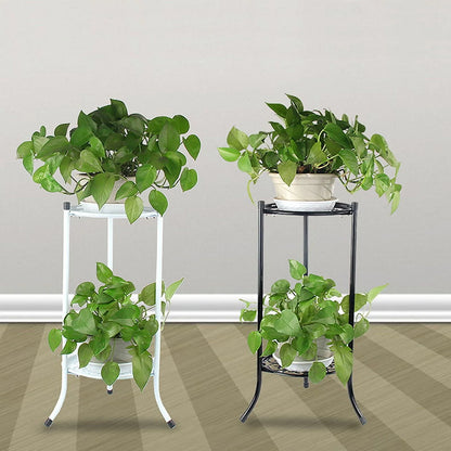 2 Tier Metal Plant Stand, Round Plant Shelf Flower Pot Rack Modern Planter Holder for Garden Patio Indoor Outdoor Black White