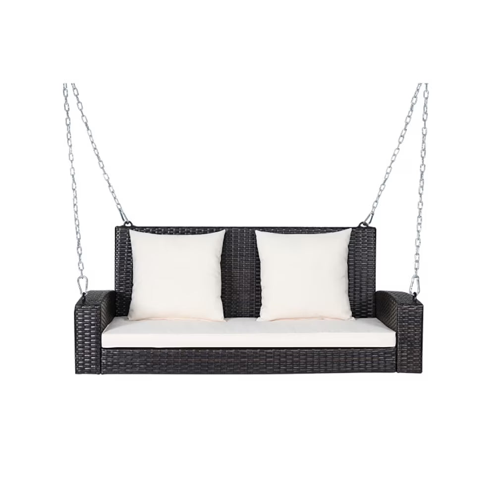 Topcobe 2-Person Patio Rattan Porch Swing with Cushions, Outdoor Patio Furniture, White