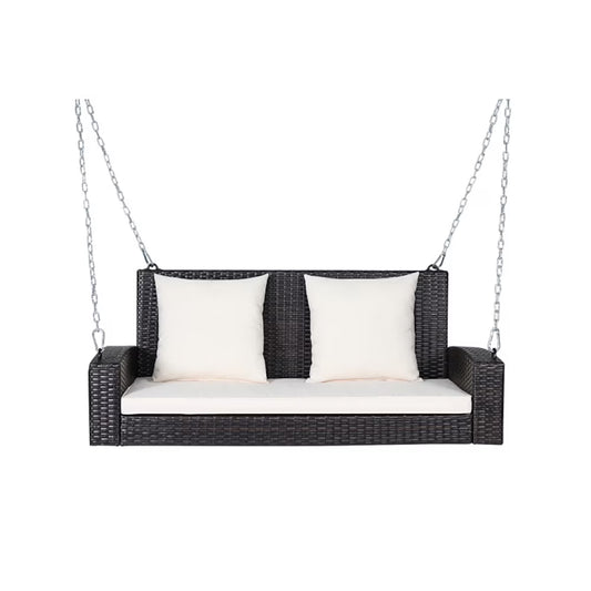 Topcobe 2-Person Patio Rattan Porch Swing with Cushions, Outdoor Patio Furniture, White