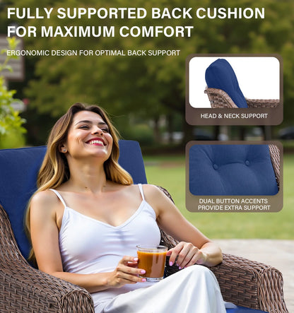 Bellefurn Outdoor Patio Furniture Set,Swivel Rocker Patio Chairs with 6" Thick Cushion and Side Table,Rattan Outdoor Conversation Set for Porch,Deck,Yard