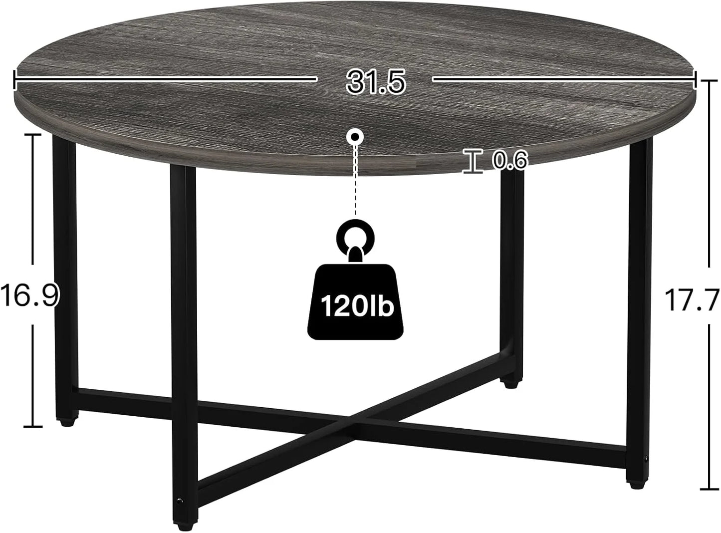 Round Coffee Table, 31.5" Circle Coffee TableRoma Round Coffee Tables Living Room, Large Coffee Table Round for Indoor & Outdoor Use, Office, Patio or Garden, Large Gray(31.5" D x 17.7" H)