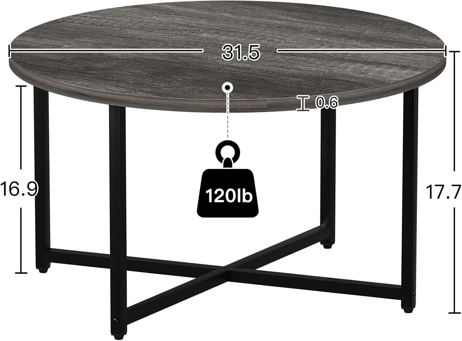 Round Coffee Table, 31.5" Circle Coffee TableRoma Round Coffee Tables Living Room, Large Coffee Table Round for Indoor & Outdoor Use, Office, Patio or Garden, Large Gray(31.5" D x 17.7" H)