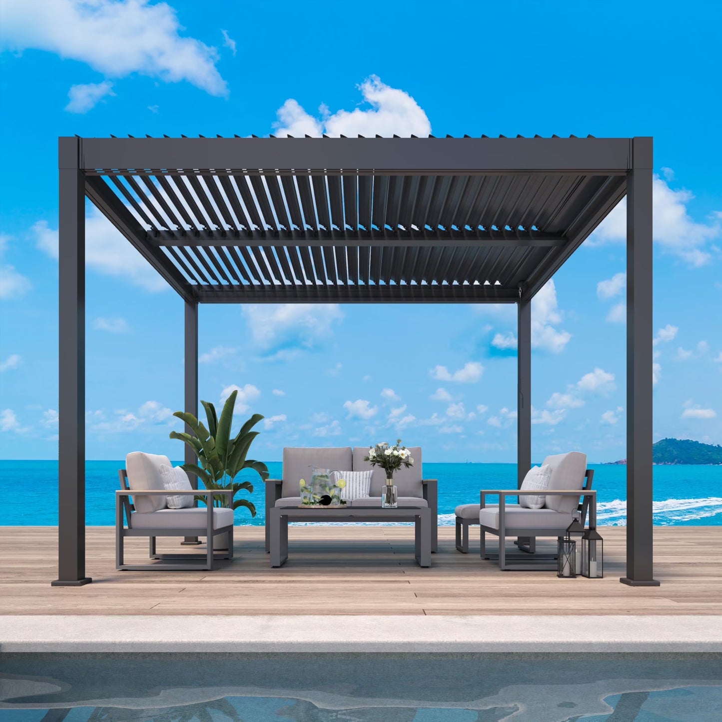 Heynemo 12'x20' Adjustable Louvered Pergola, Heavy-Duty Aluminum Outdoor Pergola, Adjustable Metal Hardtop Roof Pergola for Patio, Deck, Garden, Yard, Black