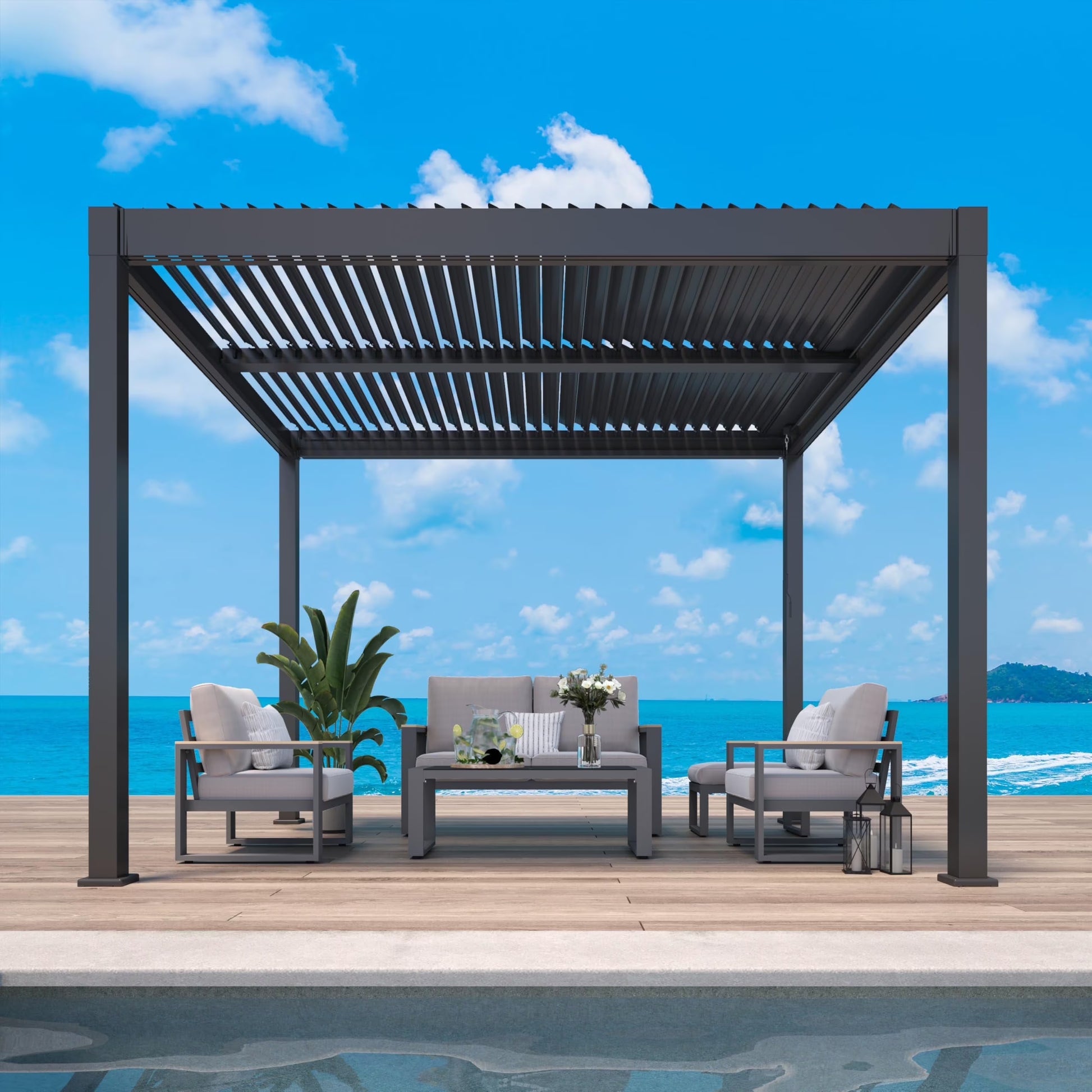 Heynemo 12'x20' Adjustable Louvered Pergola, Heavy-Duty Aluminum Outdoor Pergola, Adjustable Metal Hardtop Roof Pergola for Patio, Deck, Garden, Yard, Black