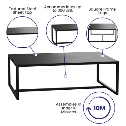 BizChair Outdoor Patio Coffee Table Commercial Grade Black Coffee Table for Deck, Porch, or Poolside - Steel Square Leg Frame