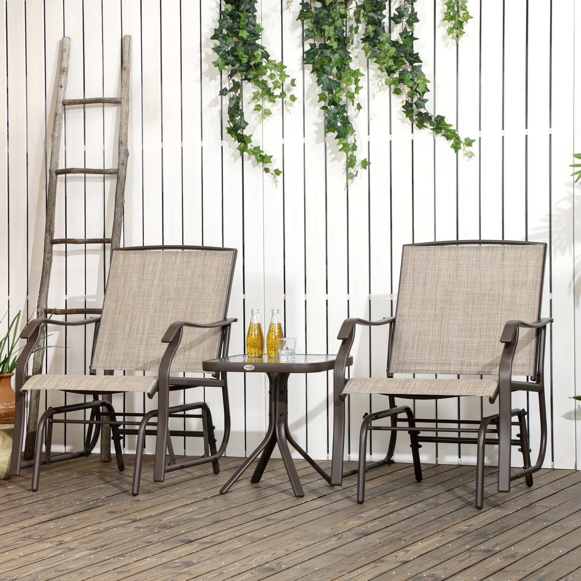 Outsunny Set of 3 Rocking Glider Chair w/Table Mesh Patio Outdoor Furniture, Gray