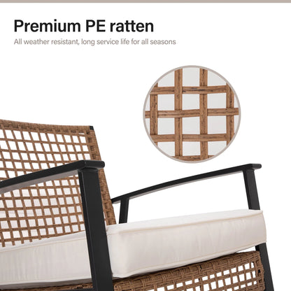 LAUSAINT HOME 3 Pieces Patio Outdoor Conversation Set with 2-Tier Coffee Table, PE Wicker and Galvanized Steel(Beige)