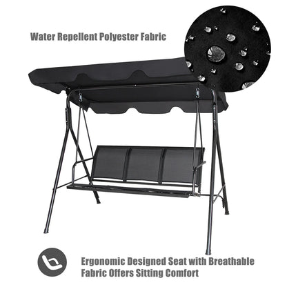 Costway Outdoor Patio Swing Canopy 3 Person Canopy Swing Chair Patio Hammock Black