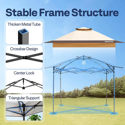 SPECSTAR 10x10ft Pop Up Gazebo Tent One Push Setup Canopy Tent Heavy Duty with Wheel Carry Bag and 4 Sandbags, 2 Tiers Roof for Patio Garden Backyard, Beige