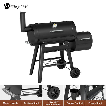 KingChii 547 SQ.IN. Charcoal Grills with Charcoal Wood Offset Smokers for Outdoor Patio BBQ Grilling, Black