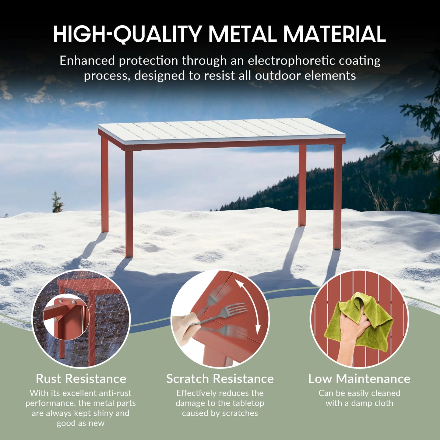 WestinTrends Playa 7-Piece Outdoor Rectangular Metal Patio Dining Table Set With Stackable Patio Dining Chairs, Red