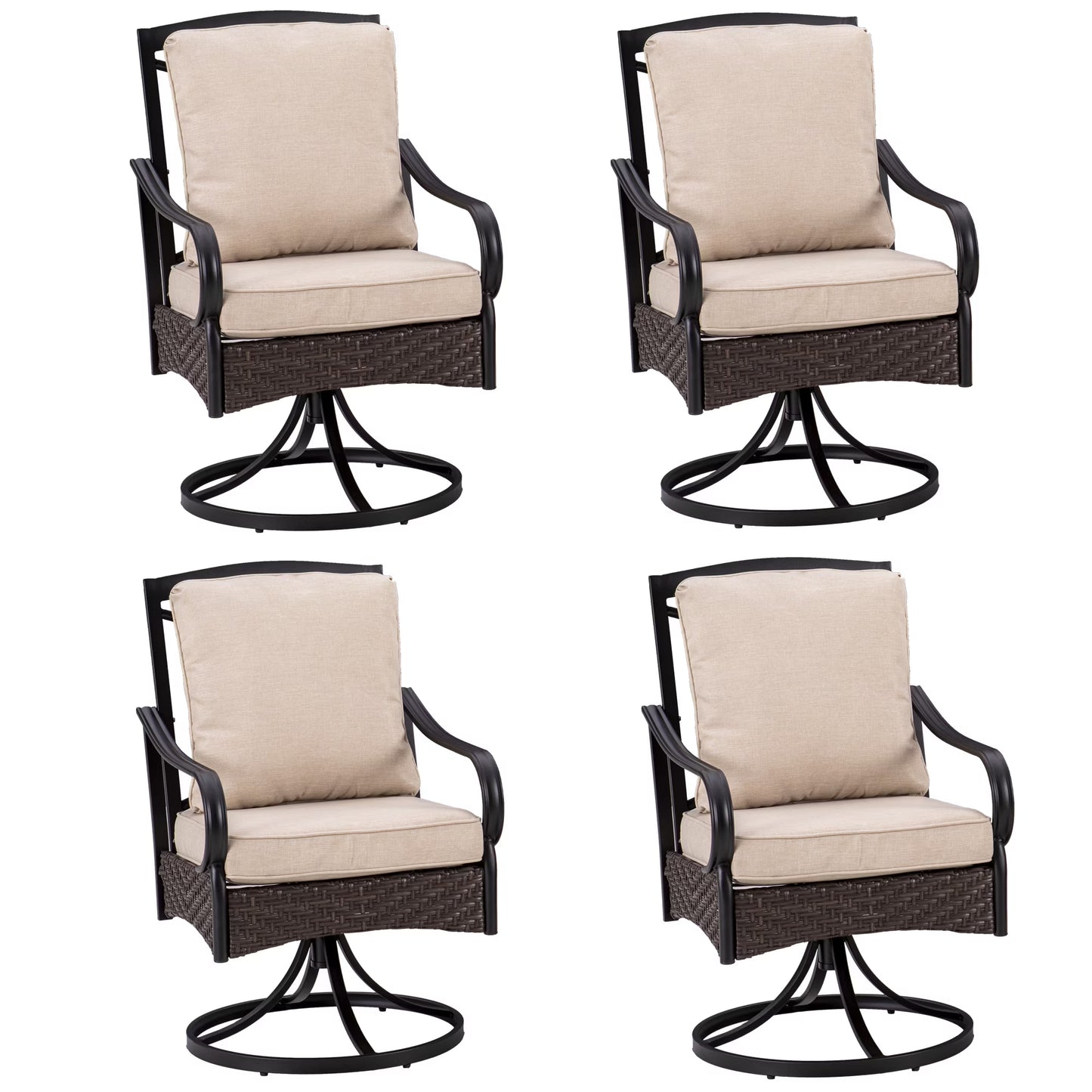 Sophia& William Patio Swivel Dining Chairs Set of 4 with Beige Cushions