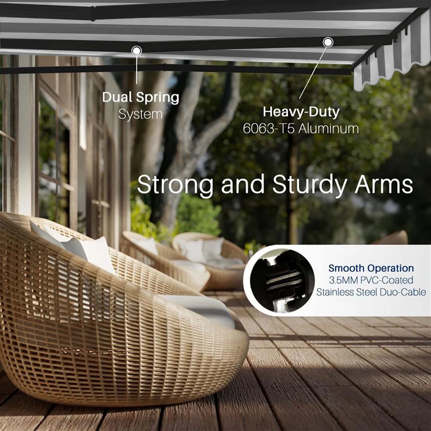 ALEKO 13' x 10' Manual Retractable Grey White Stripes Patio Awning Sunshade
