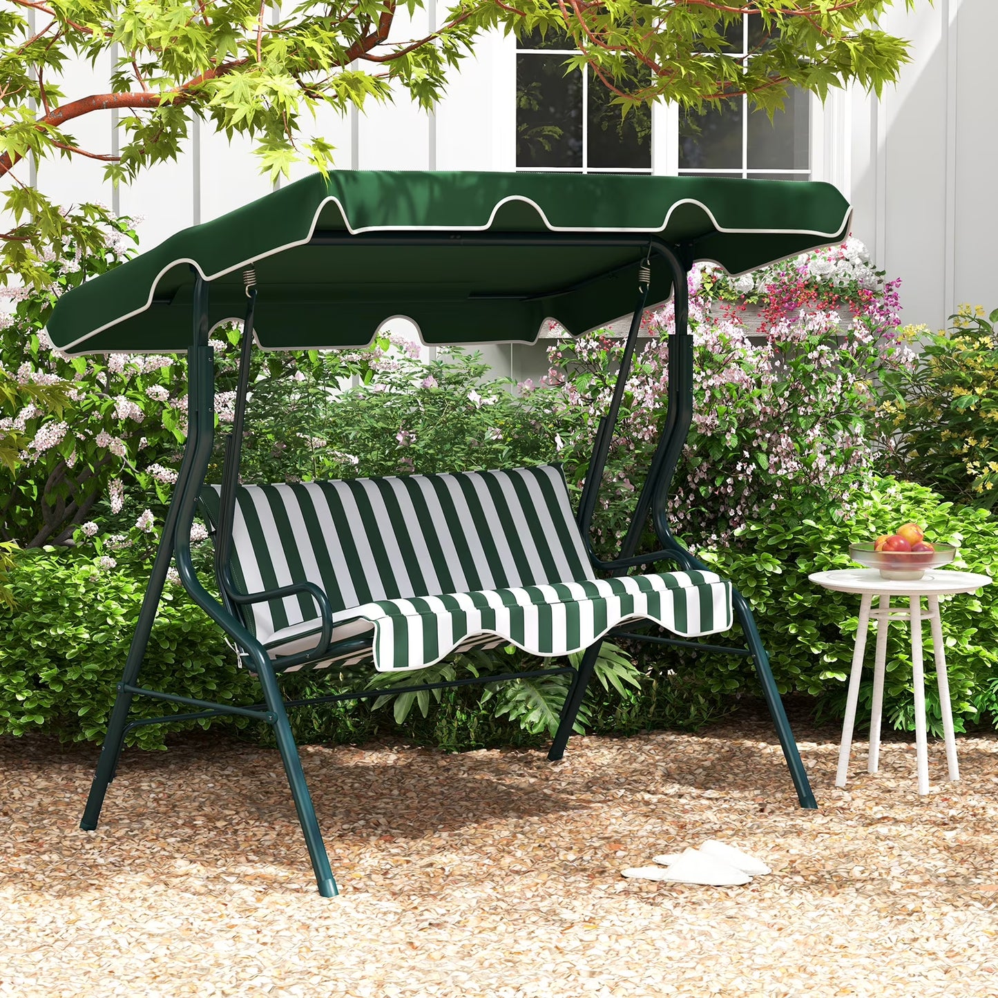 Costway Patio 3 Seats Canopy Porch Swing Glider Hammock Cushioned Steel Frame Outdoor Black