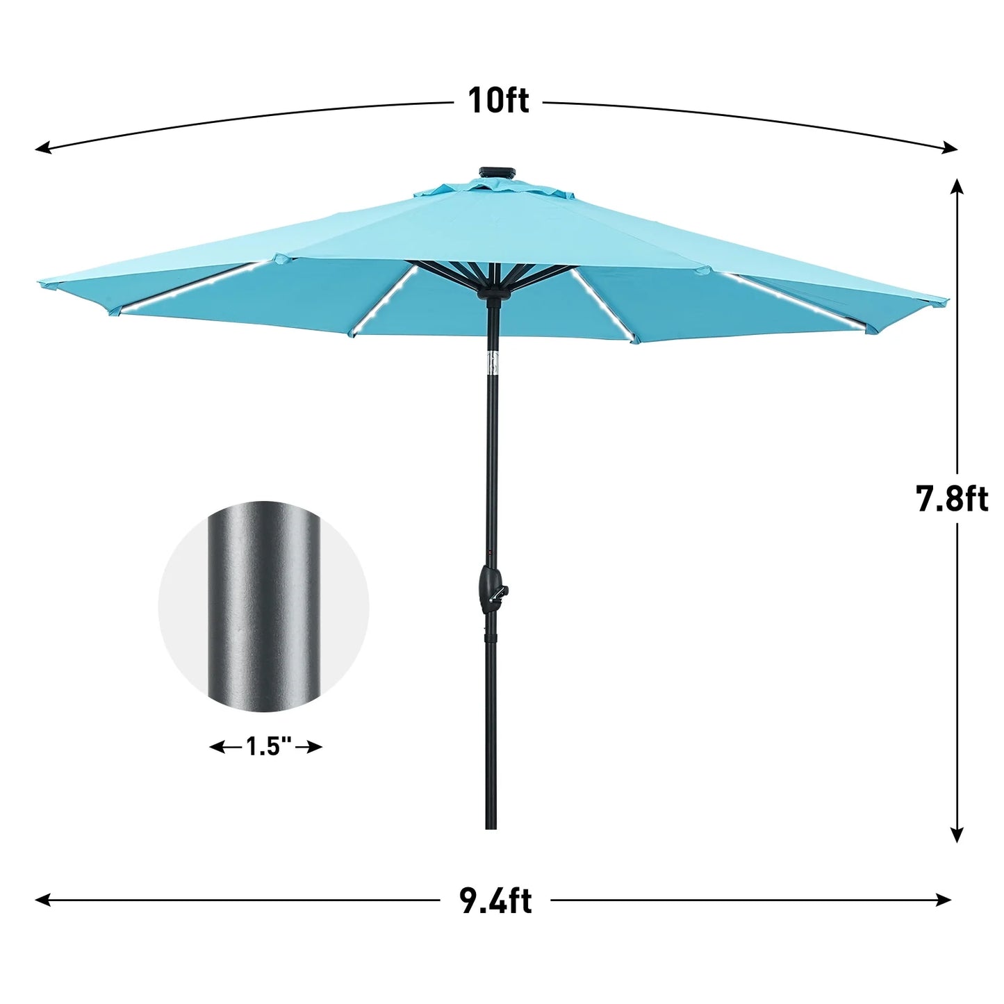 Autlaycil 10 FT Solar LED Lighted Patio Umbrella with LED Table Umbrella with 8 LED Strip Lights, Fade-resistant & Waterproof for Garden, Backyard, Poolside, Push Button Tilt (Blue)