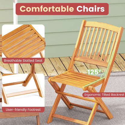 Topbuy Patio Folding Chair Set of 4 Portable Acacia Wood Dining Chairs with High Back & Seat Cushions Navy