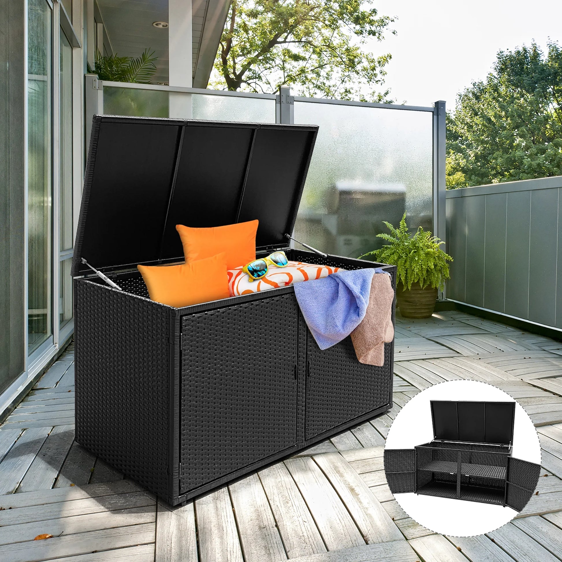 Costway 88 Gallon Garden Patio Rattan Storage Container Box Bin Shelf Brown