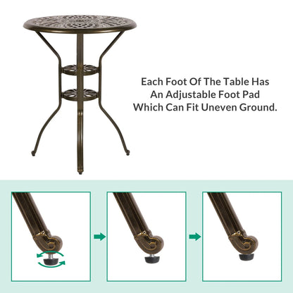 VIVIJASON 30.8" Round Cast Aluminum Patio Bar Table with Umbrella Hole, Antique Bronze