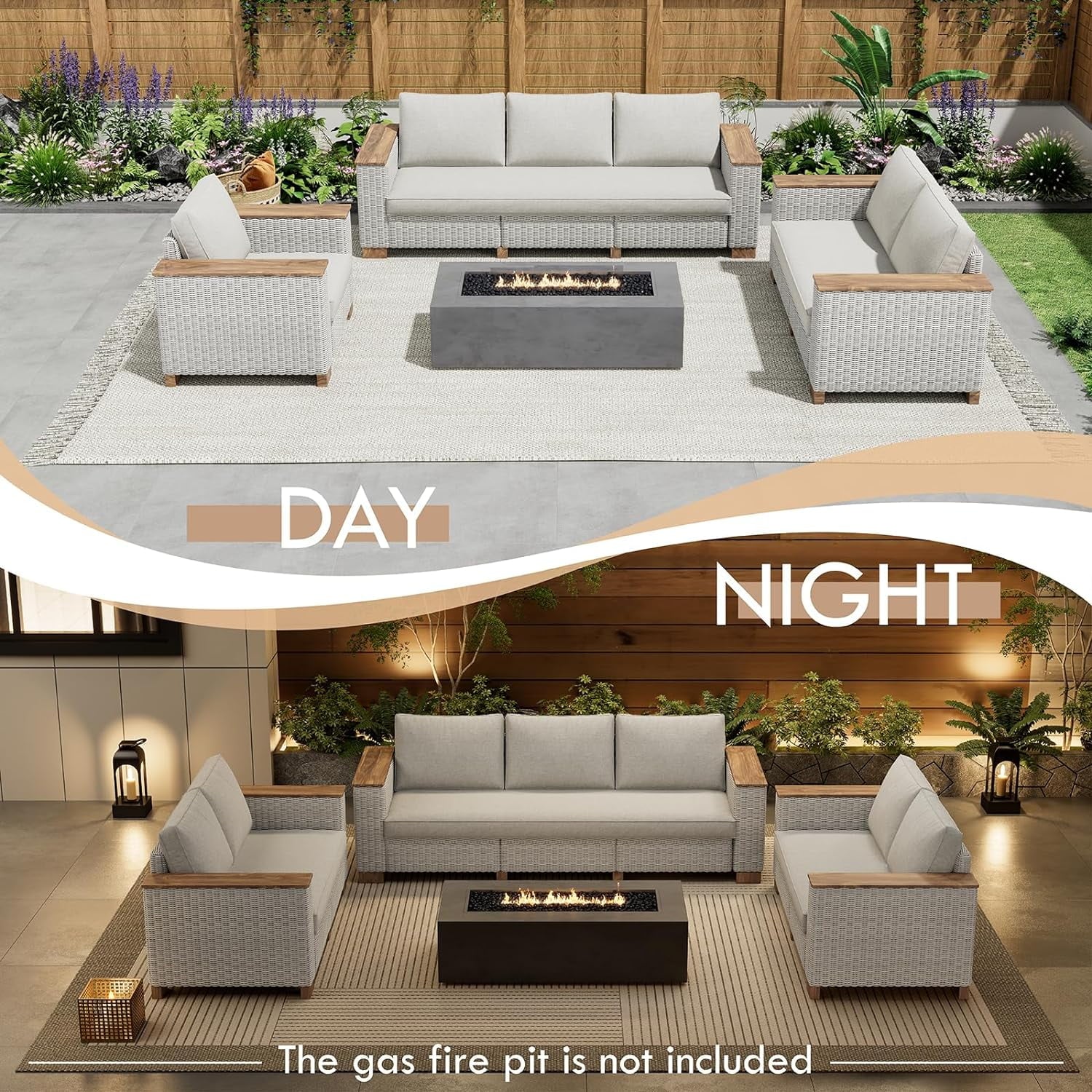 Jocisland Patio Furniture Set, 6 Piece Modular Rattan Outdoor Sectional Set with Washable Cushions, 3-Seat Outdoor Couch, 1 Loveseat, 1 Single Chair for Lawn Deck Backyard Garden, Beige