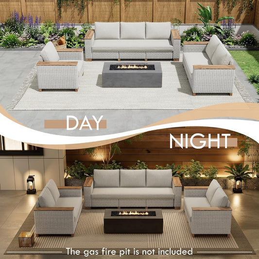 Jocisland Patio Furniture Set, 6 Piece Modular Rattan Outdoor Sectional Set with Washable Cushions, 3-Seat Outdoor Couch, 1 Loveseat, 1 Single Chair for Lawn Deck Backyard Garden, Beige