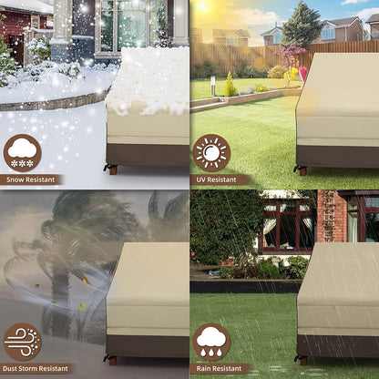 Waterproof Outdoor Couch Cover, 600D Heavy Duty 3-Seater Patio Sofa Cover, 80-Inch Patio Furniture Covers with Large Air Vent (80" x 38" x 35", Brown & Khaki)