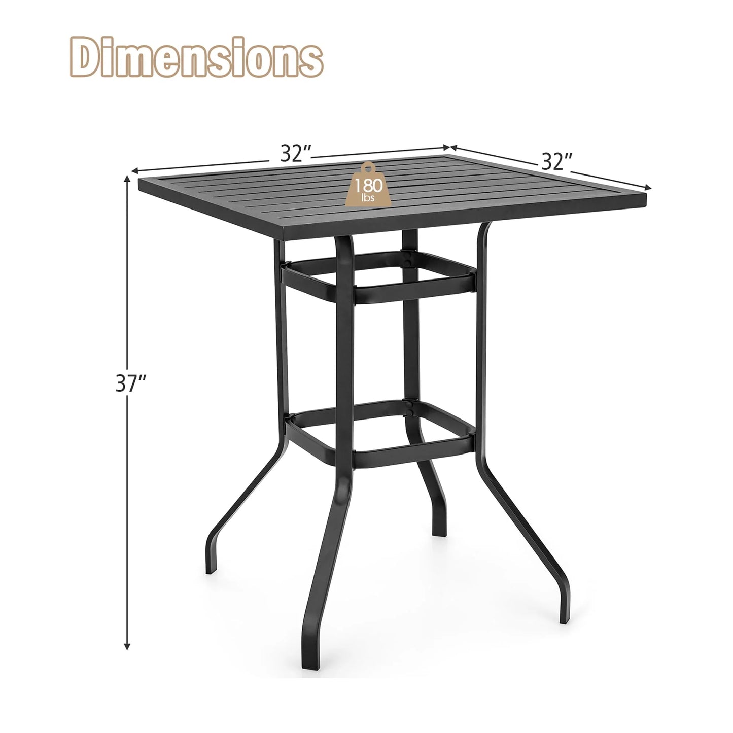 Costway 32'' Patio Square Bar Table Metal Cafe Bistro Table Garden Deck Black