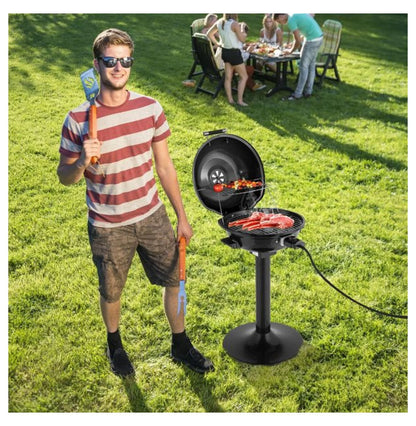 Electric BBQ Grill with Stand - 1600W Indoor/Outdoor Portable Grill, Double Layer, Adjustable Temp Control, Black - Perfect for Apartment & Patio