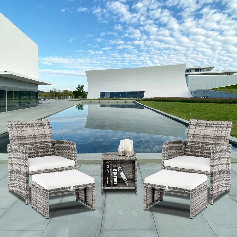 Patio Set Outdoor Furniture, 5 PCS Patio Bistro Set with Glass Coffee Table, Patio Sectional Sofa Conversation Set, Outside Furniture Set for Garden, Backyard, Porch, Balcony, Poolside, JA2936