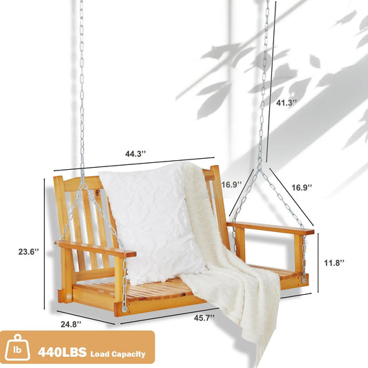Garvee Outdoor Wooden Porch Swing 4FT, Patio Porch Bench Swing, Heavy Duty 440LBS Hanging Swing Chair Beach Outdoor Swings with Hanging Chain, Spring for Garden Deck Patio Outdoor Yard