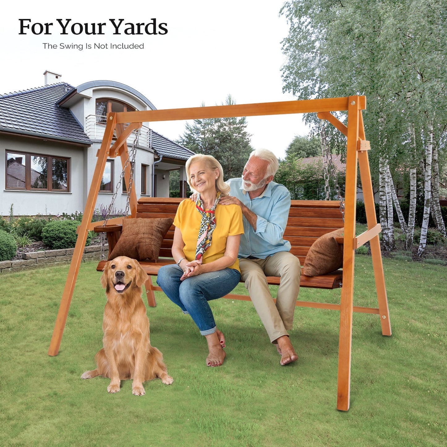 VINGLI Heavy Duty Patio Porch Swing Stand Support 660 LBS A-Frame Design, Solid Fir Wood, 5FT Brown