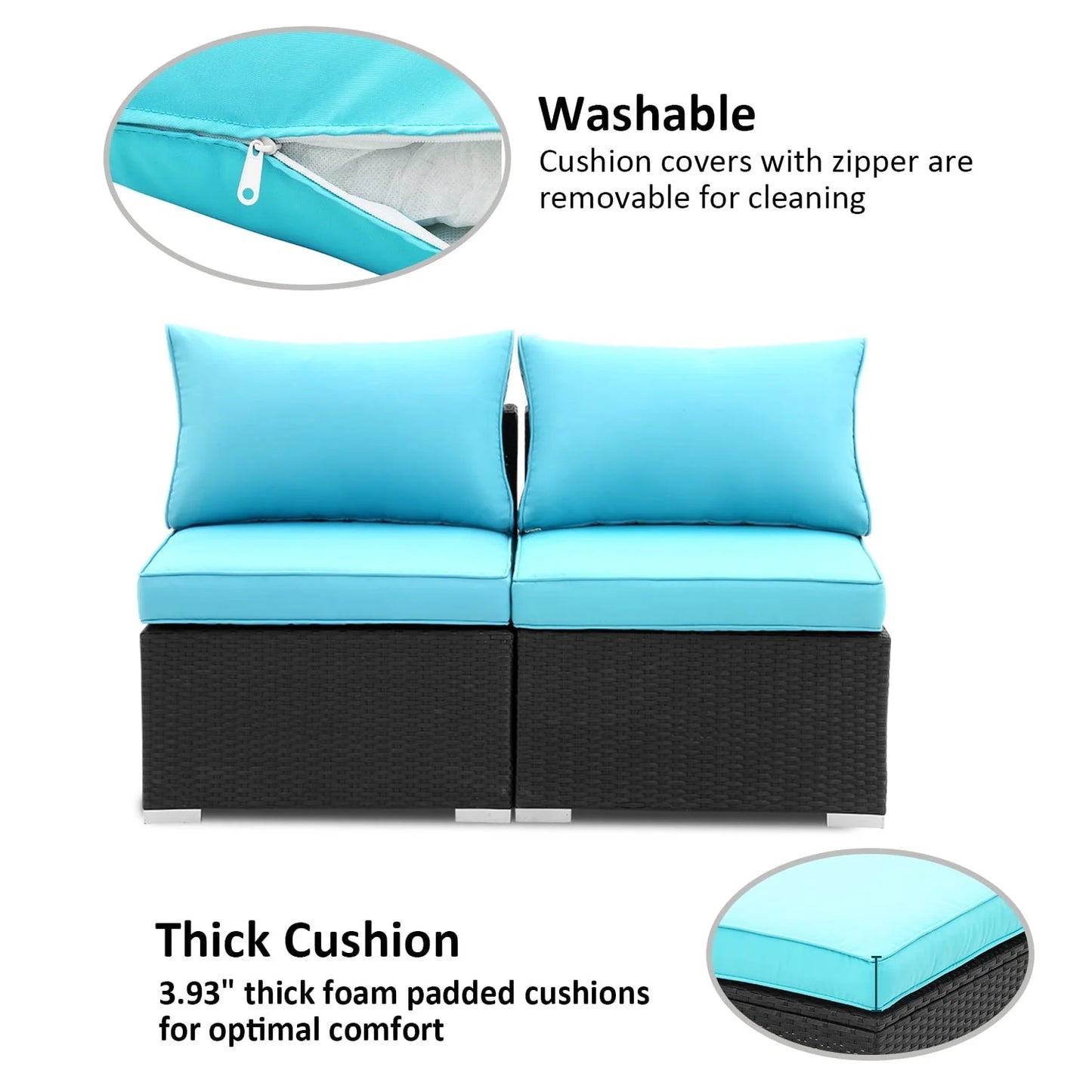 Ainfox 2 Pieces Outdoor Patio Furniture Sofa Set, Patio Conversation Set(Blue)