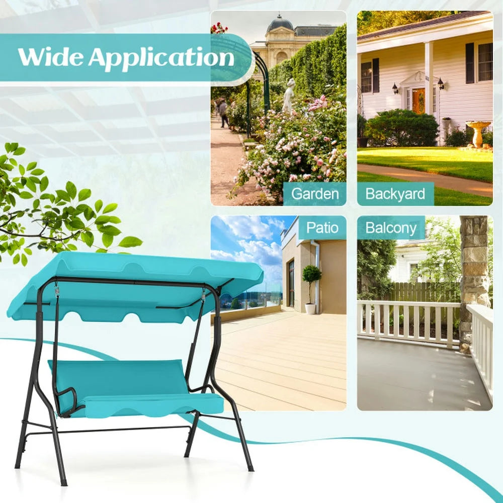 Spaco Outdoor Porch Swings,Hanging Porch Swings,3 Seat Outdoor Patio Canopy Swing with Cushioned Steel Frame-Blue