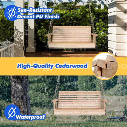 Zimtown Patio Wooden Porch Swing Swing Chair Bench Heavy Duty 880lbs with Hanging Chains for Outdoors,4 FT, Natural