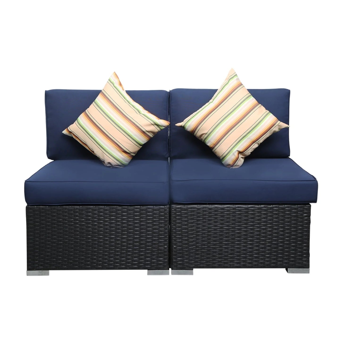 2 Piece Blue Outdoor Wicker Furniture Sets, Patio Sofa Conversation Sets Sectional Patio Furniture with Coffee Table, for Garden Lawn Backyard Poolside by LAZYLAND (Blue)